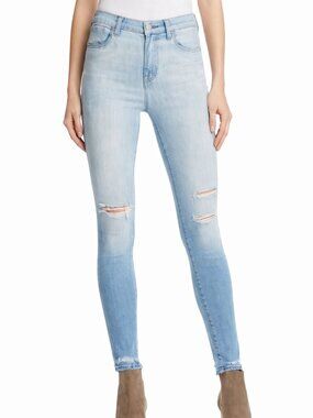 J Brand Maria High Rise Skinny Jeans Superstar Destruct Light Wash Size 27x30